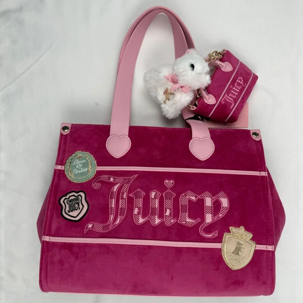 Juicy Couture Study In Style Tote Raspberry Tart Velour Bag Queen Pink NWT